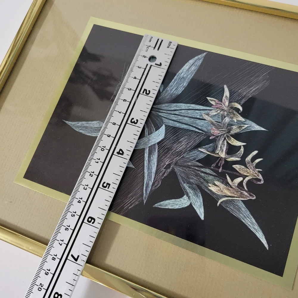 Sally Miller Art Scratchboard Orchids Framed
